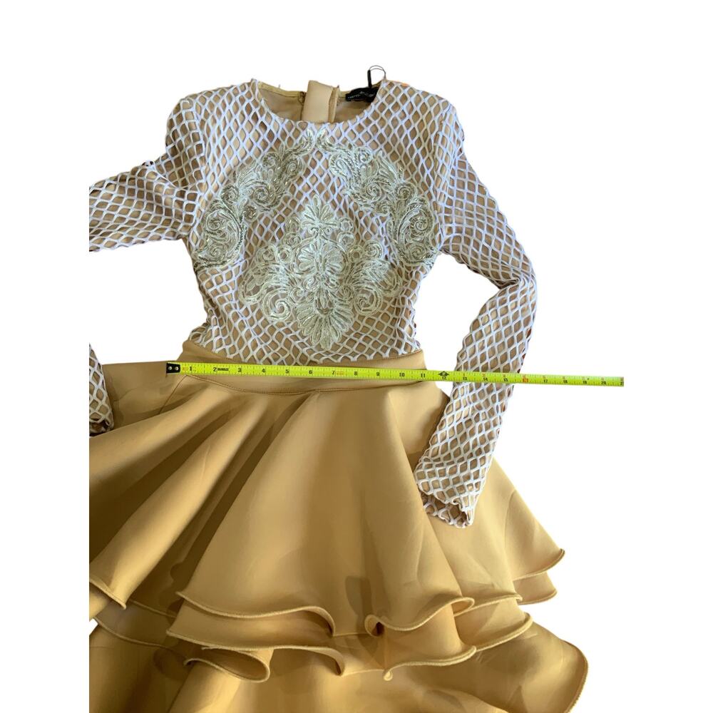 NUDE APPLIQUE DETAIL RUFFLE TIERED SKATER DRESS NWT SIZE 0 - Picture 8 of 14